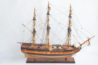 Well built wooden plank on frame static model of HMS Surprise, likely from the 1/75 scale Mamoli