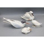 Royal Copenhagen figures of birds, comprising a gull, swan, and ducks, numbered 076, 359, 2611,