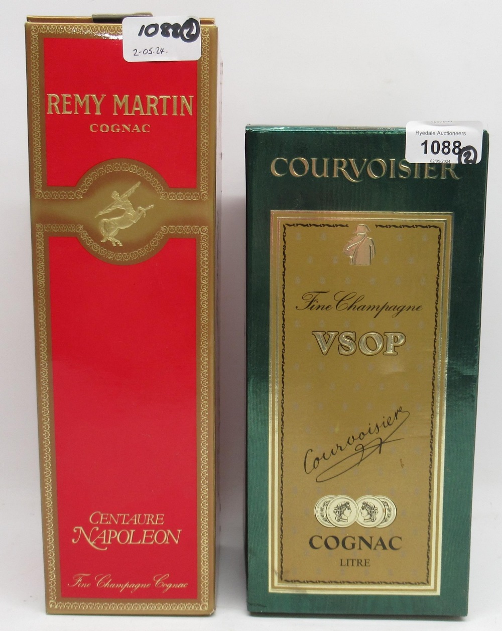 Courvoisier Fine Champagne V.S.O.P. cognac, 40% 1 litre bottle and Remy Martin Fine Champagne cognac