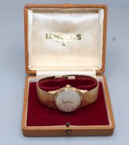 Longines gold wristwatch on matched D.S. & S. brick link bracelet hallmarked .375, London 1957,