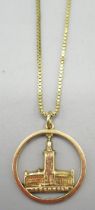 Yellow metal Stockholm pendant, on 18ct yellow gold chain, stamped 750, L45cm, 7.2g