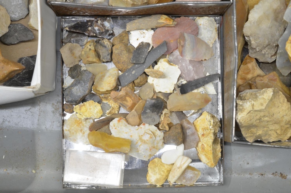 Large metal trunk containing a collection of ancient flint and stone tools and minerals (Victor Brox - Image 2 of 7