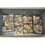 Large metal trunk containing a collection of ancient flint and stone tools and minerals (Victor Brox