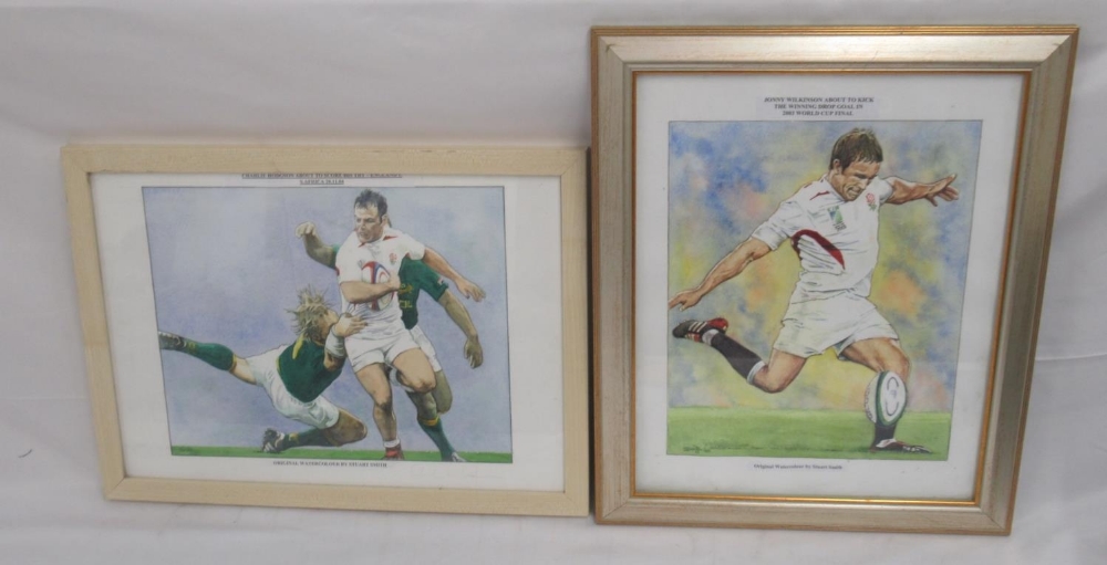 2 original watercolours by Stuart Smith of 'Jonny Wilkinson About To Kick the Winning Drop Goal in