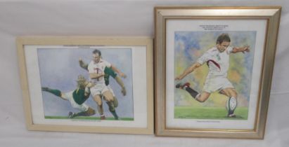 2 original watercolours by Stuart Smith of 'Jonny Wilkinson About To Kick the Winning Drop Goal in