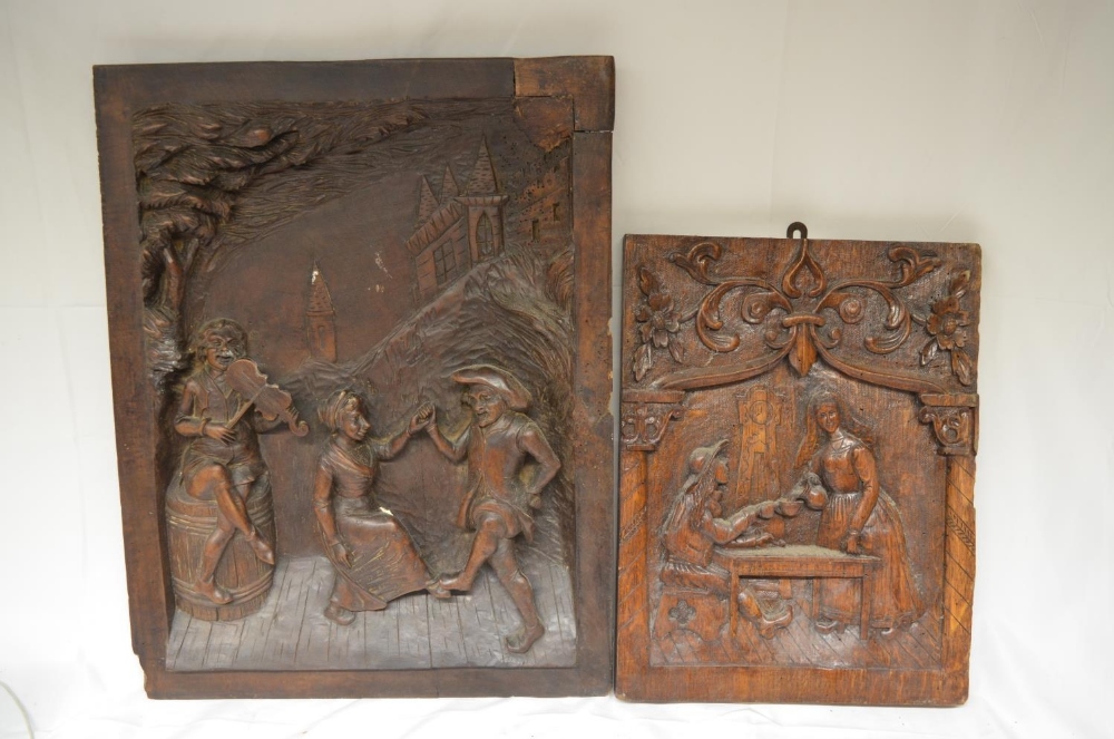 Pair of carved decorative wooden panels of European origin, max. W46.5xD5xH60cm (2) (Victor Brox