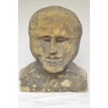 Large stone carved head of a man with beard, likely Celtic in origin, H35cm (Victor Brox collection)