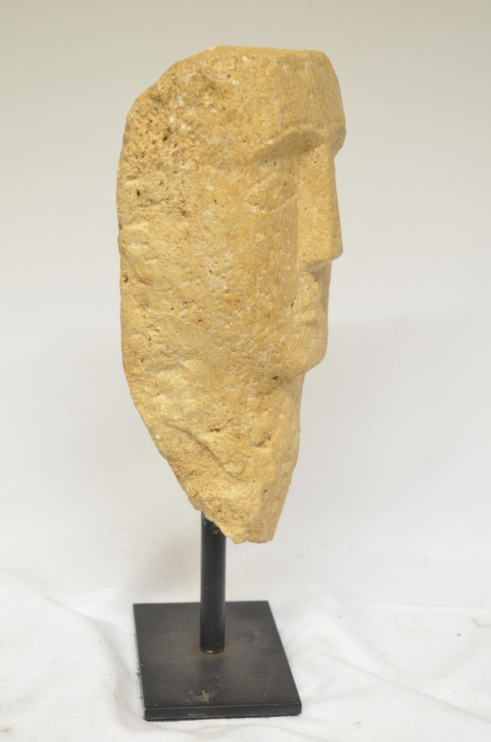 Ancient carved stone head, origin unknown, H30.5cm incl. stand (Victor Brox collection) - Image 2 of 2