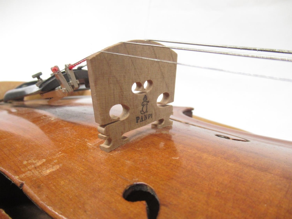 Unnamed Viola with Panpi fitted bridge and a brown carry bag (lacking bow in need of attention), and - Image 4 of 13