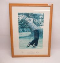 After Roger Harvey; limited edition portrait print of golfer Nick Faldo, signed by the artist and