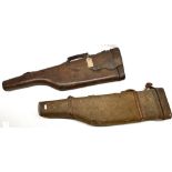 Early C20th tan leather leg of mutton gun case and similar canvas and leather gun case, L79cm