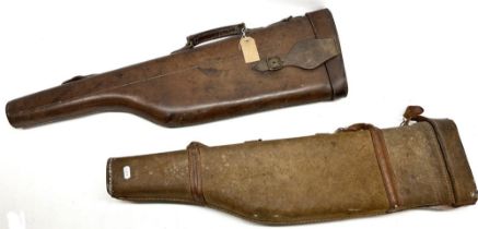 Early C20th tan leather leg of mutton gun case and similar canvas and leather gun case, L79cm
