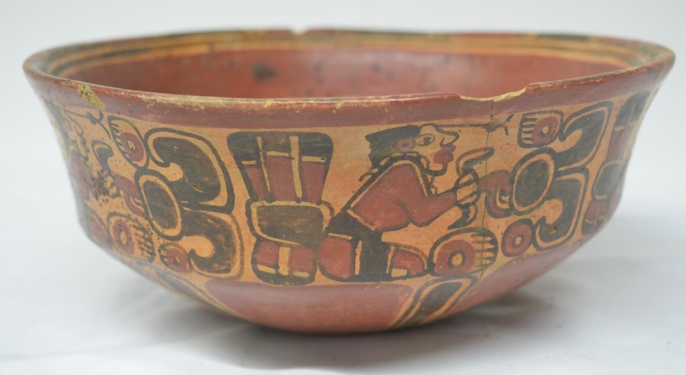 Mayan polychrome terracotta bowl, Honduras-El Salvador 500-800AD, attractively painted, has been - Image 5 of 6