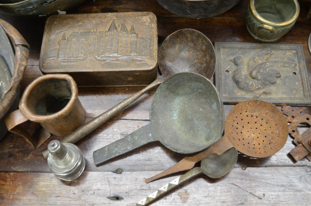 Collection of antique metalware to include pewter plates, corroded copper bowls etc. (Victor Brox - Image 3 of 5