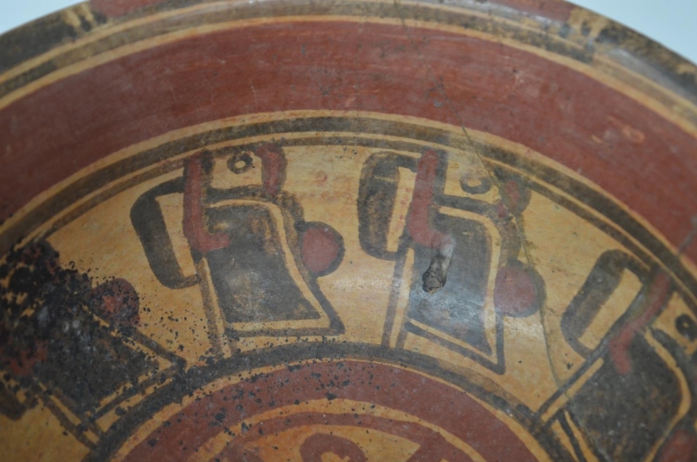 Mayan polychrome terracotta bowl, Honduras-El Salvador 500-800AD, attractively painted, has been - Image 4 of 6
