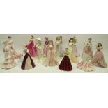 Collection of Coalport and Royal Doulton figurines incl, coalport Lady Alice at the royal garden