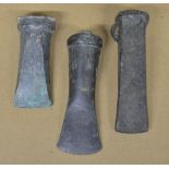 Three bronze socket axe heads, largest L12.5cm (Victor Brox collection)