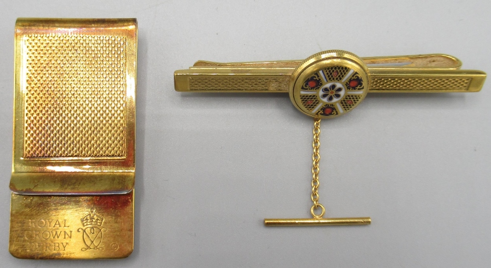 Royal Crown Derby gilt metal money clip and tie clip in pattern 1128 (2) - Image 2 of 2