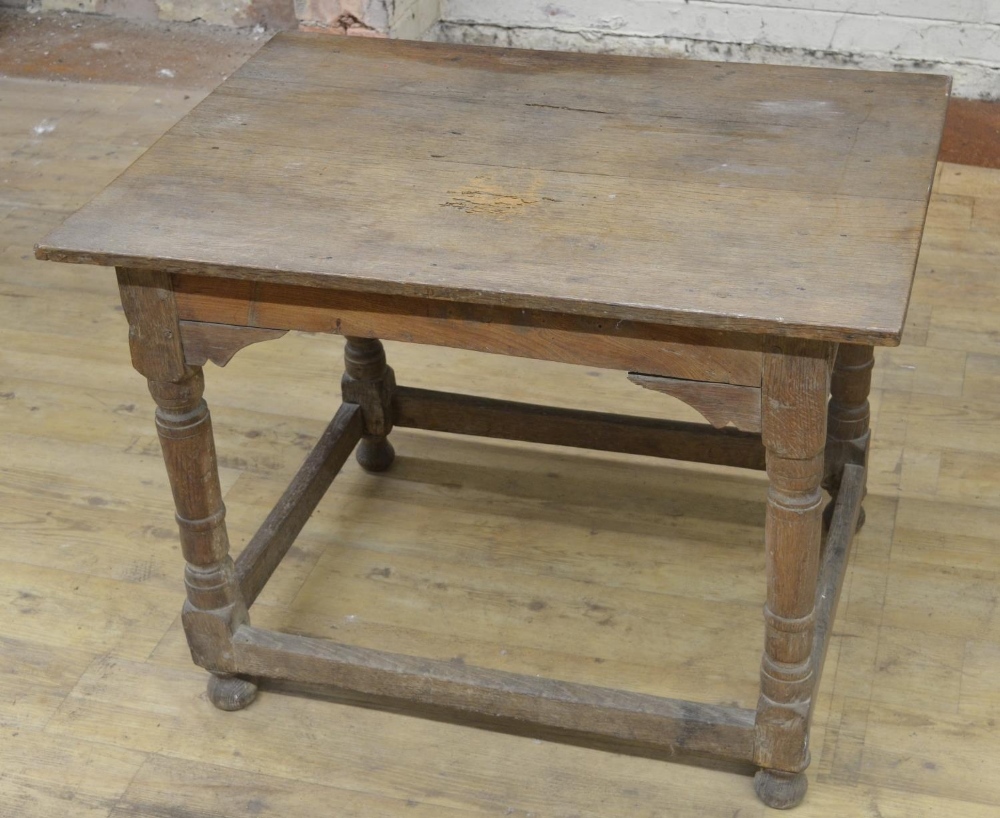 18th century style oak rectangular centre table, on four gun barrel turned and block supports with