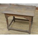 18th century style oak rectangular centre table, on four gun barrel turned and block supports with