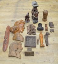 Mixed collection of carved wood figures and decorative objects, (Victor Brox collection)