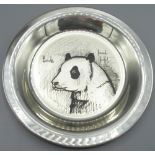 Bernard Buffet sterling silver Panda plate, stamped 925, C.1974, boxed with certificate, D20cm, 6.