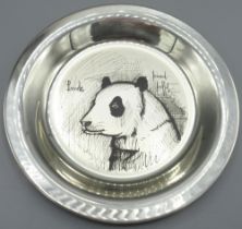 Bernard Buffet sterling silver Panda plate, stamped 925, C.1974, boxed with certificate, D20cm, 6.