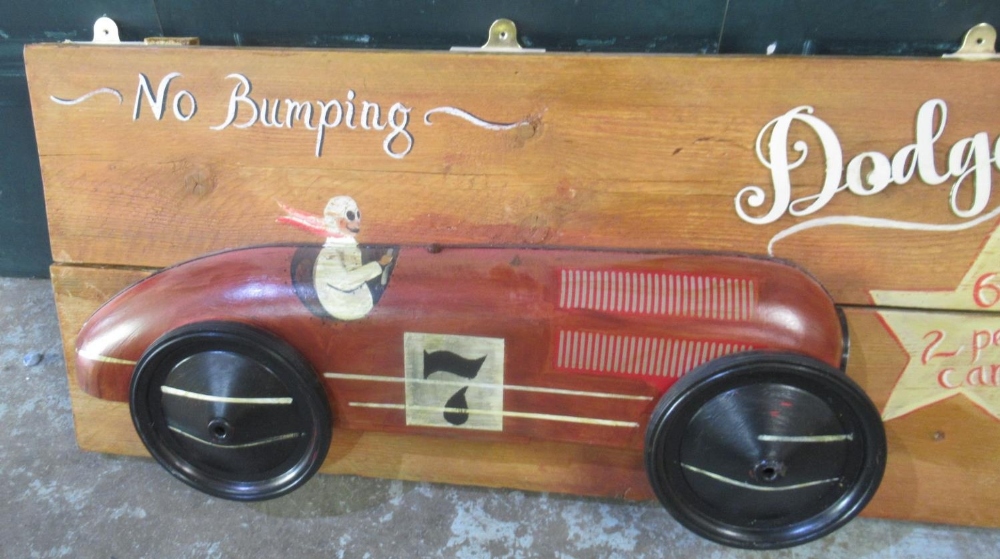 'No Bumping Dodgems 100 Smiles an Hour' car diorama on 2 plank frame, 180cm x 43.5cm - Image 2 of 3