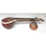 Large Old Indian Veena/Sitar with decorative floral bone banding, fluted bowl back, head stock