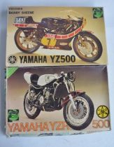 Two unbuilt 1/9 scale Yamaha motorbike plastic model kits from Protar to include a YZ500 Barry