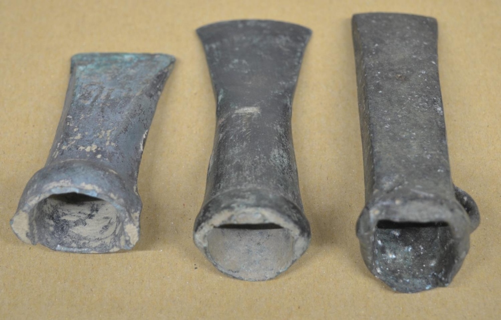 Three bronze socket axe heads, largest L12.5cm (Victor Brox collection) - Image 2 of 3
