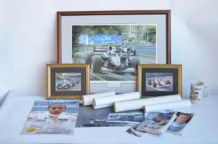 Collection of mostly David Coulthard related prints and books to include 'Victory At Monaco'