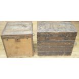 F. D Coulembier - C19th French metal bound dome top trunk with makers label, W70cm D46cm H62cm and a