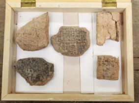 Five Mesopotamian sun backed clay tablets, c2100 B.C., cuneiform writing, (Victor Brox collection)