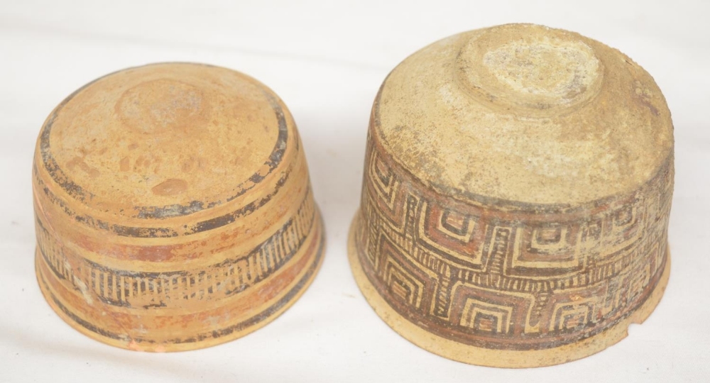 Three Indus Valley Harappan civilisation terracotta clay pots with 2 painted examples (one with - Image 2 of 5