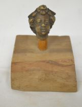 Small cast metal Romanesque head on wood plinth, overall H8cm (Victor Brox collection)
