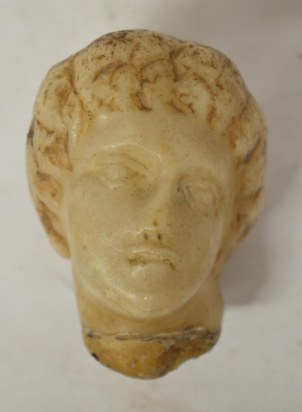 Small Roman carved marble statue head, H9cm (Victor Brox collection)
