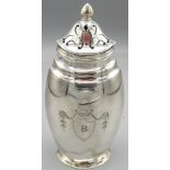 George V silver sugar caster with engraved urn and swag decoration by Edward Barnard & Sons Ltd,