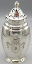 George V silver sugar caster with engraved urn and swag decoration by Edward Barnard & Sons Ltd,