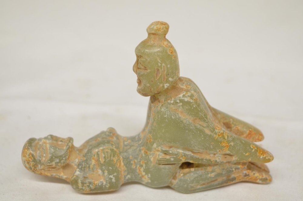 Erotic green jade carving of a couple in coitus. W13cm (Victor Brox collection) - Image 2 of 3