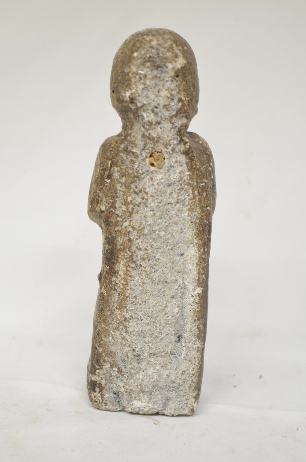 Stone carved Romanesque saintly figure, circa 11th-12th century. H19cm (Victor Brox collection) - Image 3 of 5