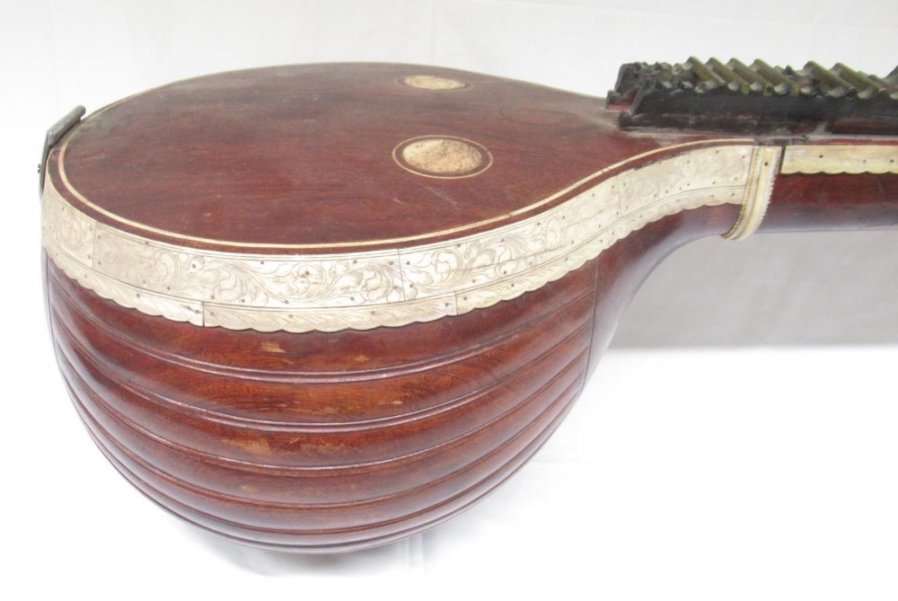 Large Old Indian Veena/Sitar with decorative floral bone banding, fluted bowl back, head stock - Image 2 of 11