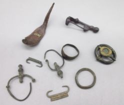 Continental brooch (C40-20BC), a Austrian Roman cloak brooch (approx. C1st-C2nd AD), and other