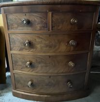 Victorian bow front chest of two short and three long drawers on skirted base, W105cm D55cm H114cm