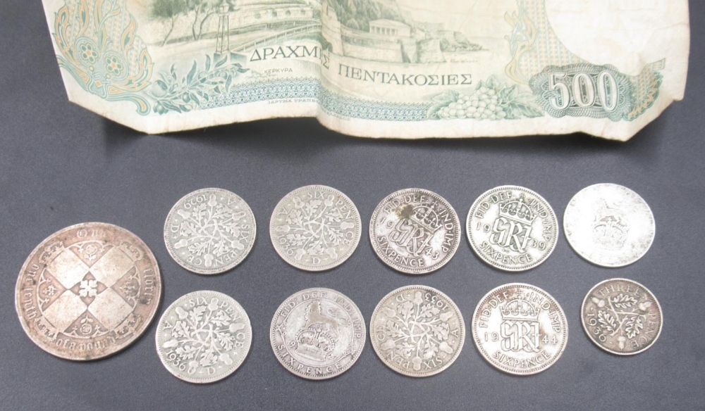 Assorted collection of GB and International coins & banknotes, to inc. 11 Pre-1947 silver content - Image 2 of 2