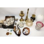 Two oil lamps with three glass reservoir's, collection of crested china, collection of various