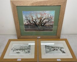 'The Major Oak' colour print, indistinctly signed and titled in pencil and a pair of Frith