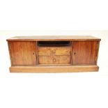 Early 20th century walnut table cabinet with 2 x cupboard doors (locked) and open center with two