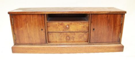 Early 20th century walnut table cabinet with 2 x cupboard doors (locked) and open center with two