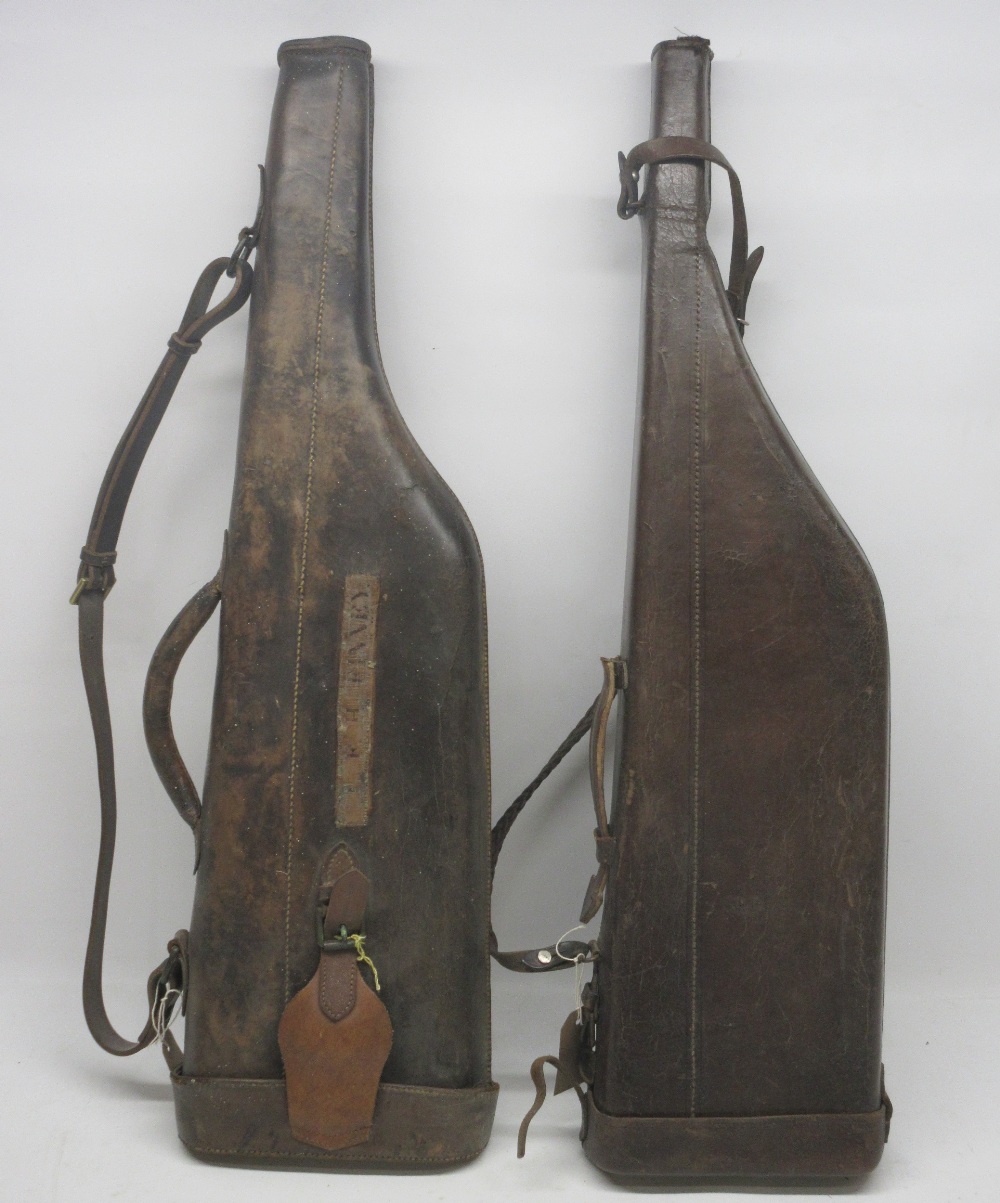 Two late C19th brown leather leg of mutton gun cases, L80cm